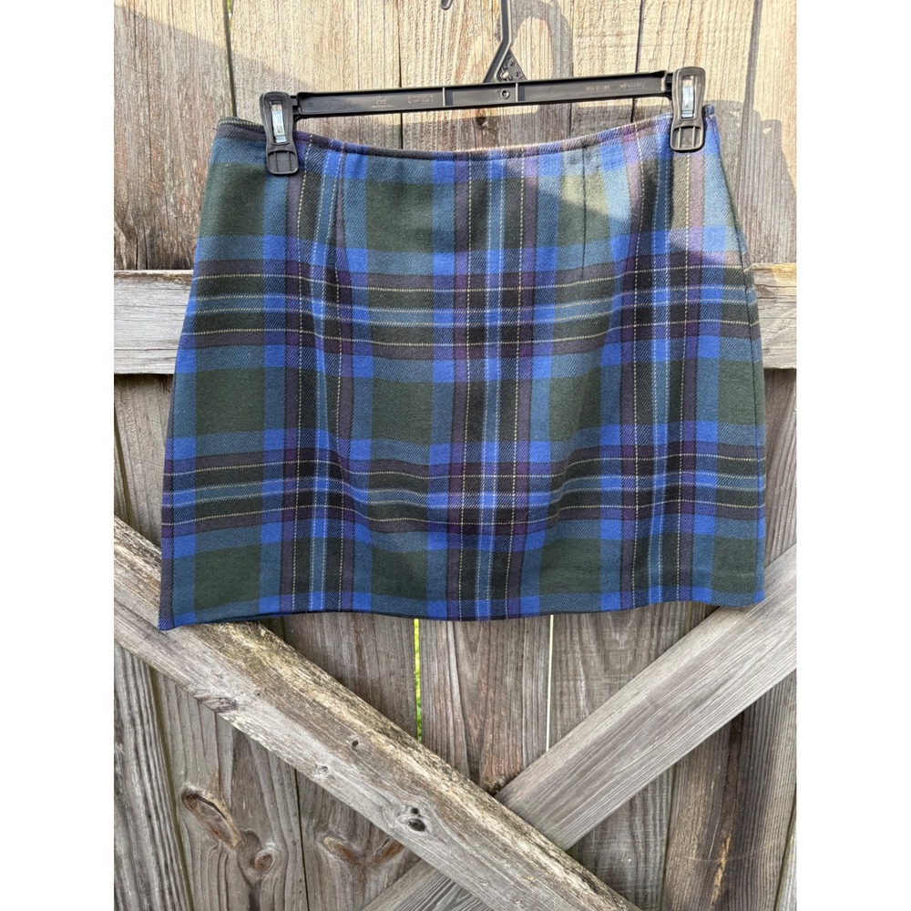 The Limited America Blue Green Plaid Wool Blend Mini Skirt Made in Italy Size 10